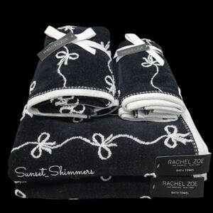 6pc Rachel Zoe Trailing Ribbon Coquette Bow Bath Hand Tip Towel Set NEW